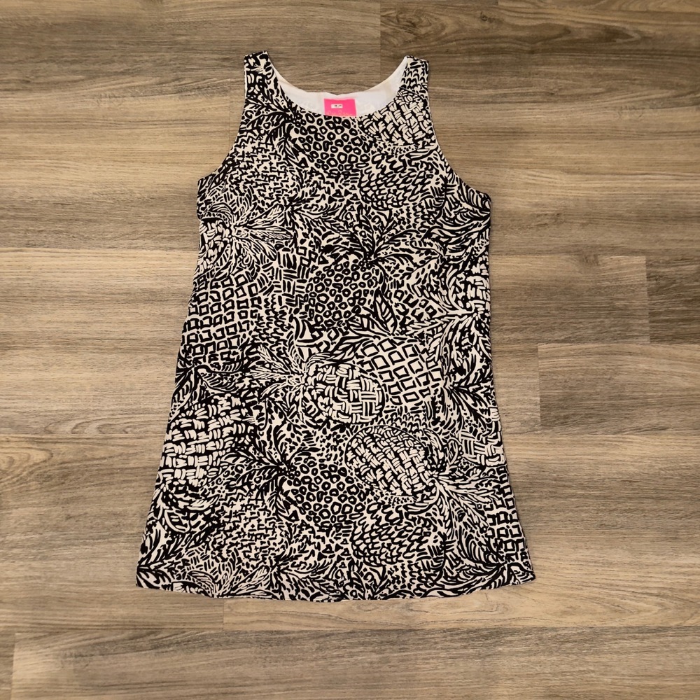 Lilly‎ Pulitzer Jackie Silk Shift Dress Onyx Home Slice Pineapple XL